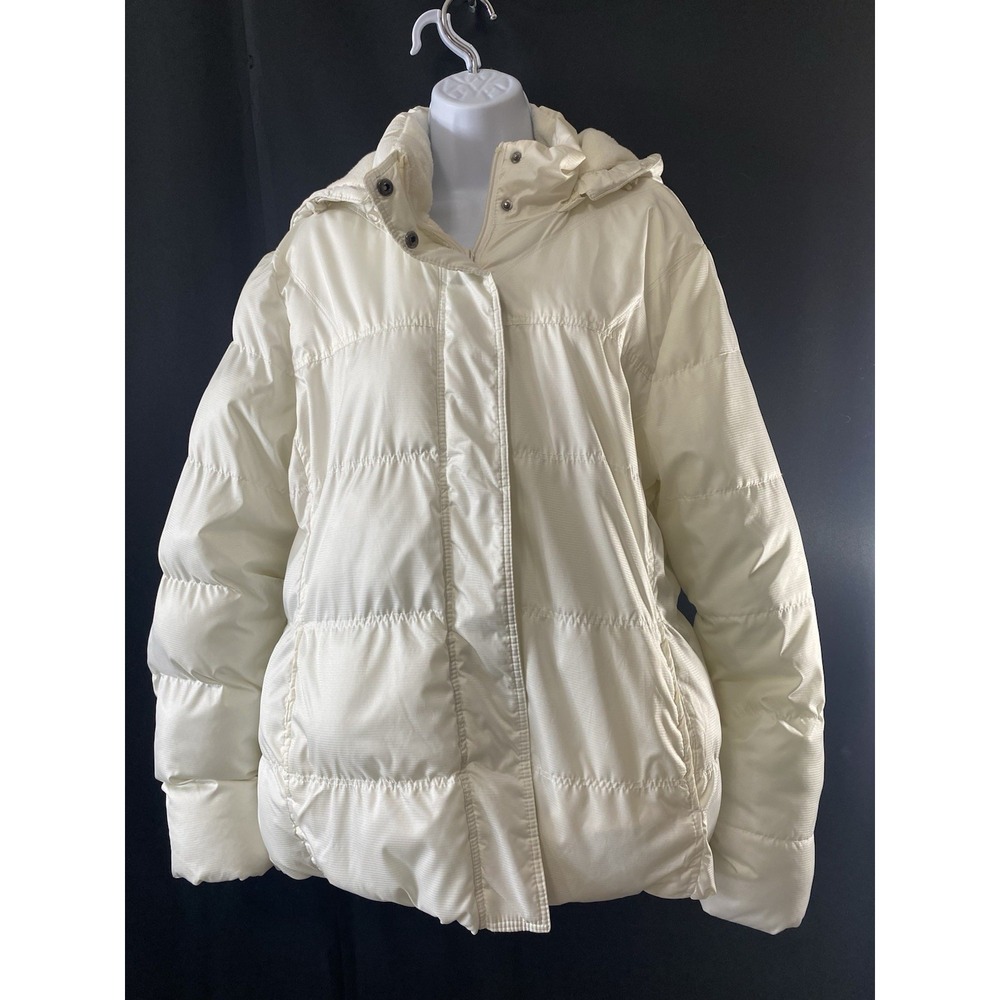 Vintage Women's White Puffer Coat Size XL Spring Transitional Warm Cozy Hooded